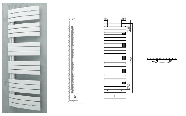 Radiateur sèche-serviettes eau chaude tube plat asymétrique Lise Aquance