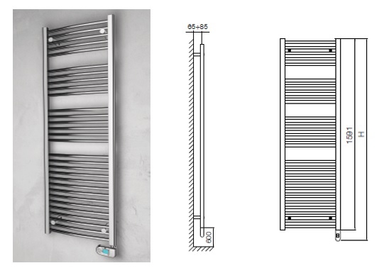 Sèche-serviettes électrique cintré AIRE 600W Chromé Aquance