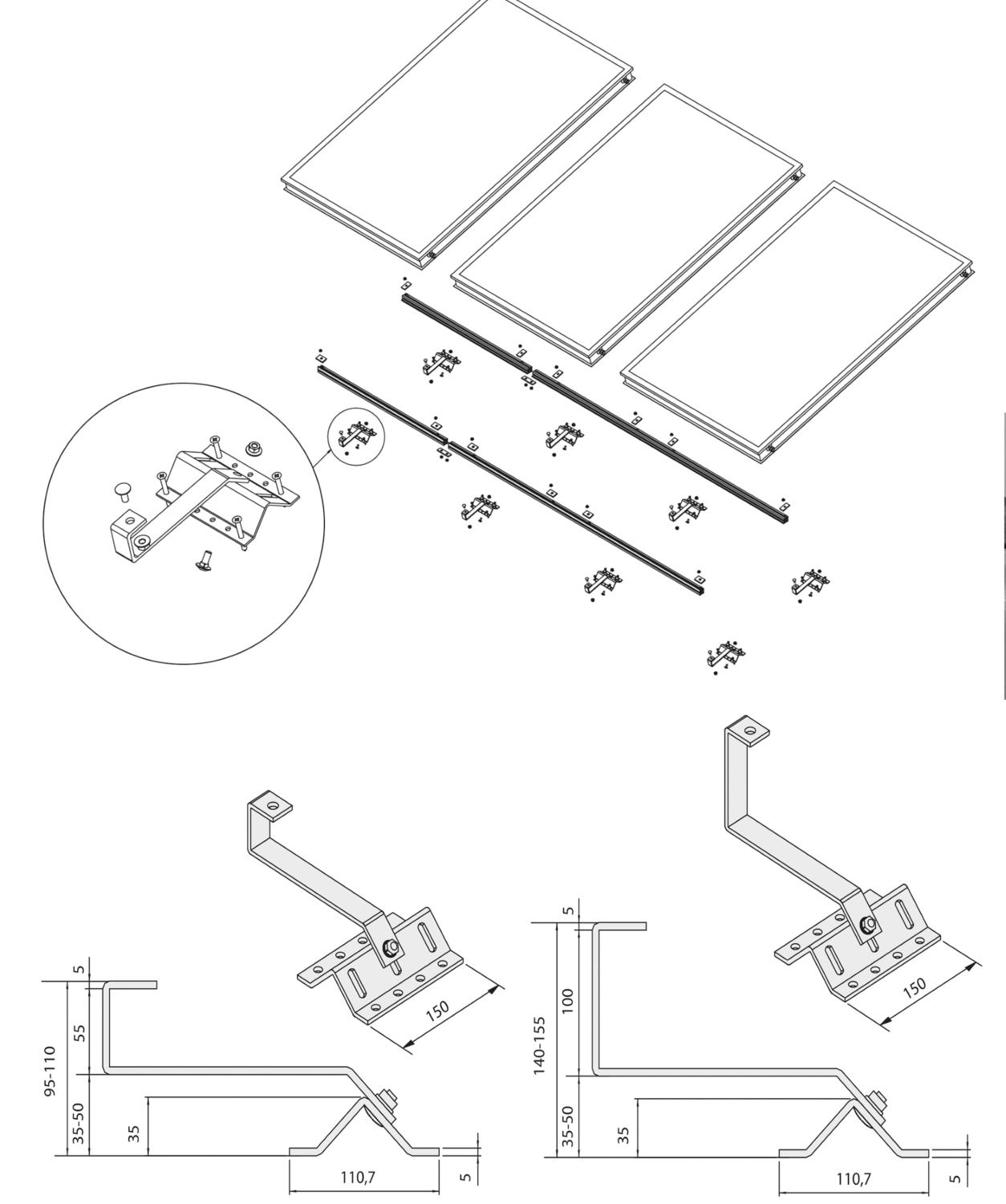 Ferrure d'ancrage 2 capteurs pour tuile mécanique