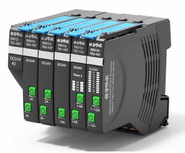 Pack de 4 disjoncteurs électroniques intelligents bicanal REX12 et 1 module d'alimentation EM12 E-T-A