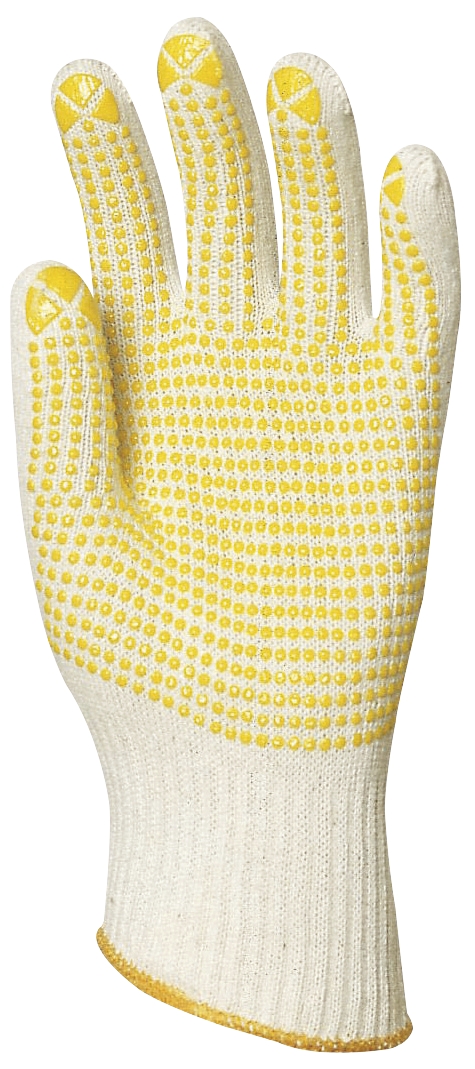  Gants coton tricotés avec picots jaunes 1 face 