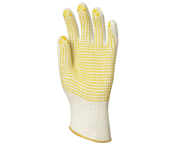 Gants coton tricotés avec picots jaunes 1 face Euro Technique