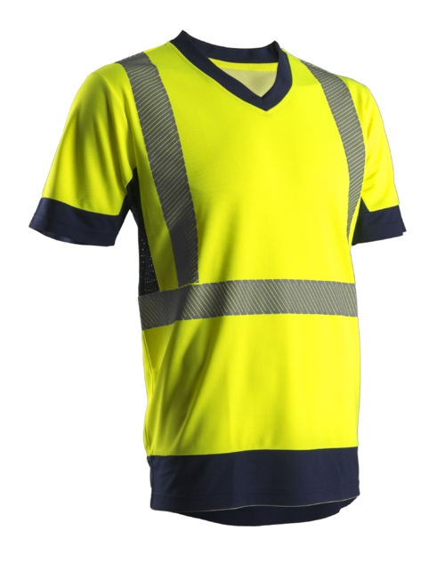 T-Shirt HV polyester mixte Temps chaud jaune / marine