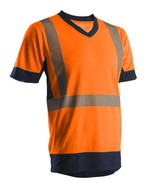 T-Shirt HV polyester mixte Temps chaud orange / marine
