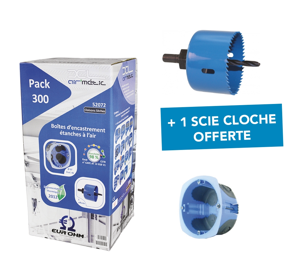  Lot de 300 boîtes BBC 1 poste P 40 mm + 1 scie cloche 