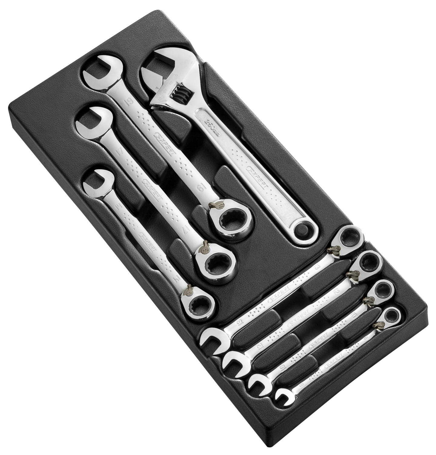 Module de 7 clés mixtes à cliquet et 1 clé à molette Expert