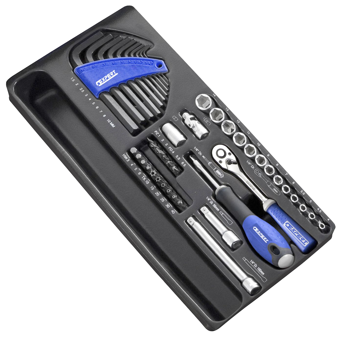 Module de 45 douilles et accessoires 1/4" Expert