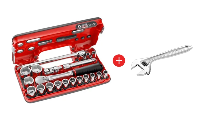 Coffret DBOX 1/2" avec douilles OGV® Grip + Clé à molette ajustement rapide