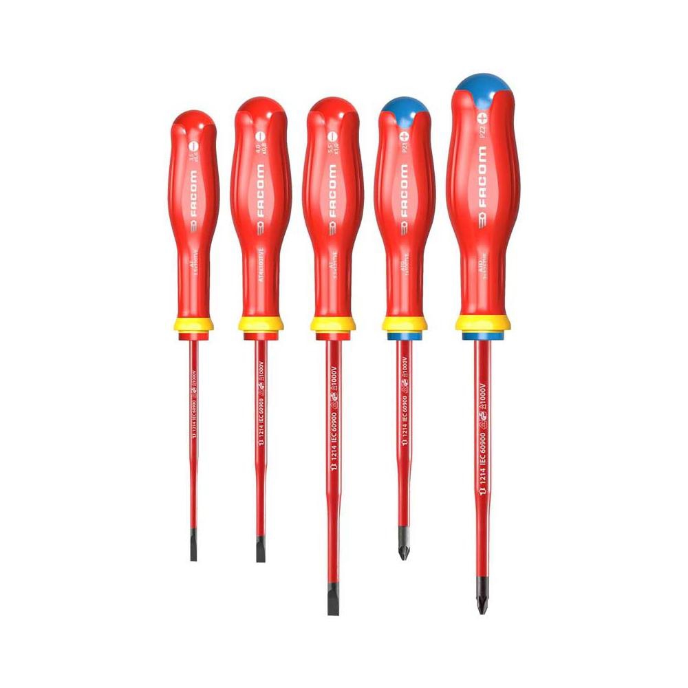 Jeu de 5 tournevis Protwist - Lame ultra fine isolée 1 000V ATD.J5TVEPB Facom