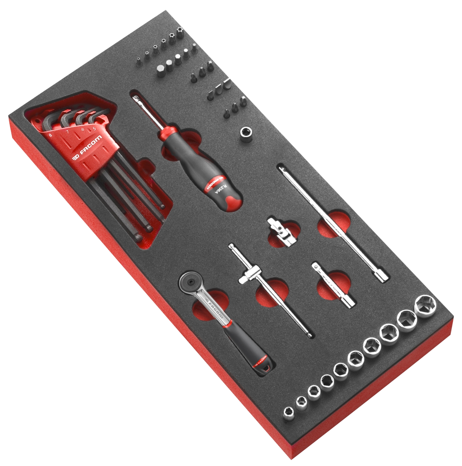 Module Mousse cliquet - douilles 6 pans 1/4” + embouts et clés mâles - 5,5 - 14 mm MODM.R161-36PB Facom