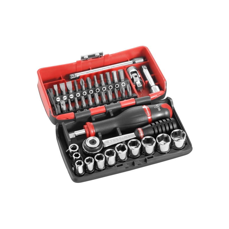 Coffret douilles 1/4" 6 pans métrique et embouts - 38 pièces 5,5 - 14 mm R2NANOPB Facom