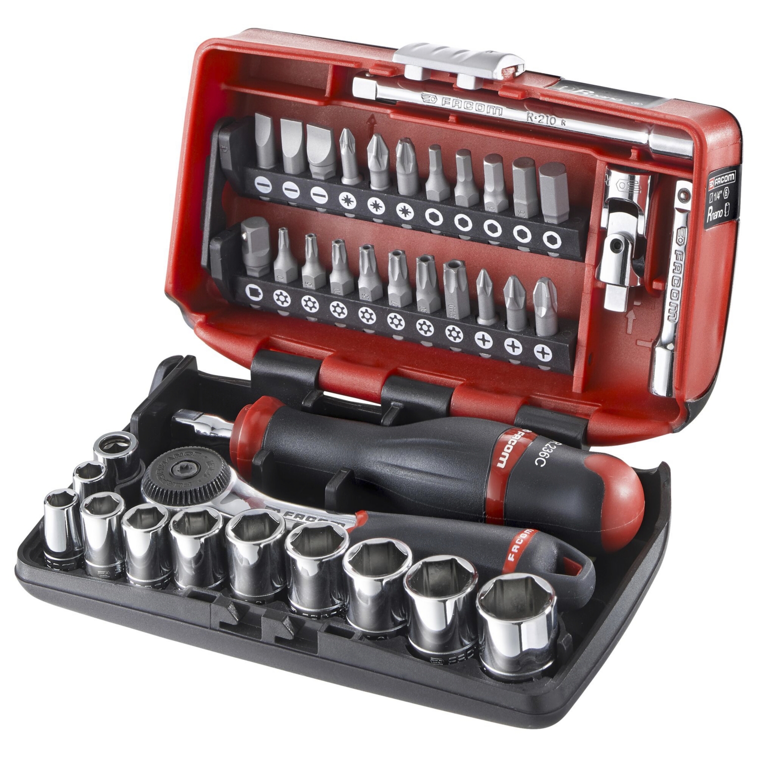 Coffret douilles 1/4" 6 pans métrique et embouts - 38 pièces 5,5 - 14 mm R2NANOPB Facom