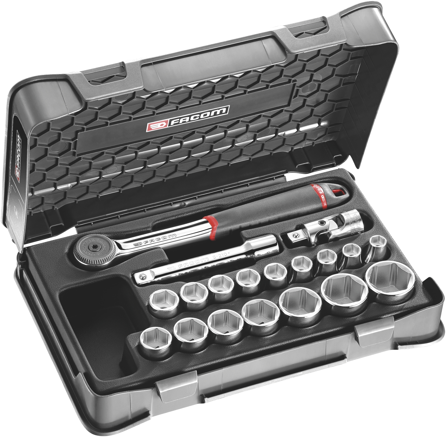 19 douilles 1/2" 6 pans avec cliquet 2P6PB - 10 - 32 mm S.161-2P6PB Facom