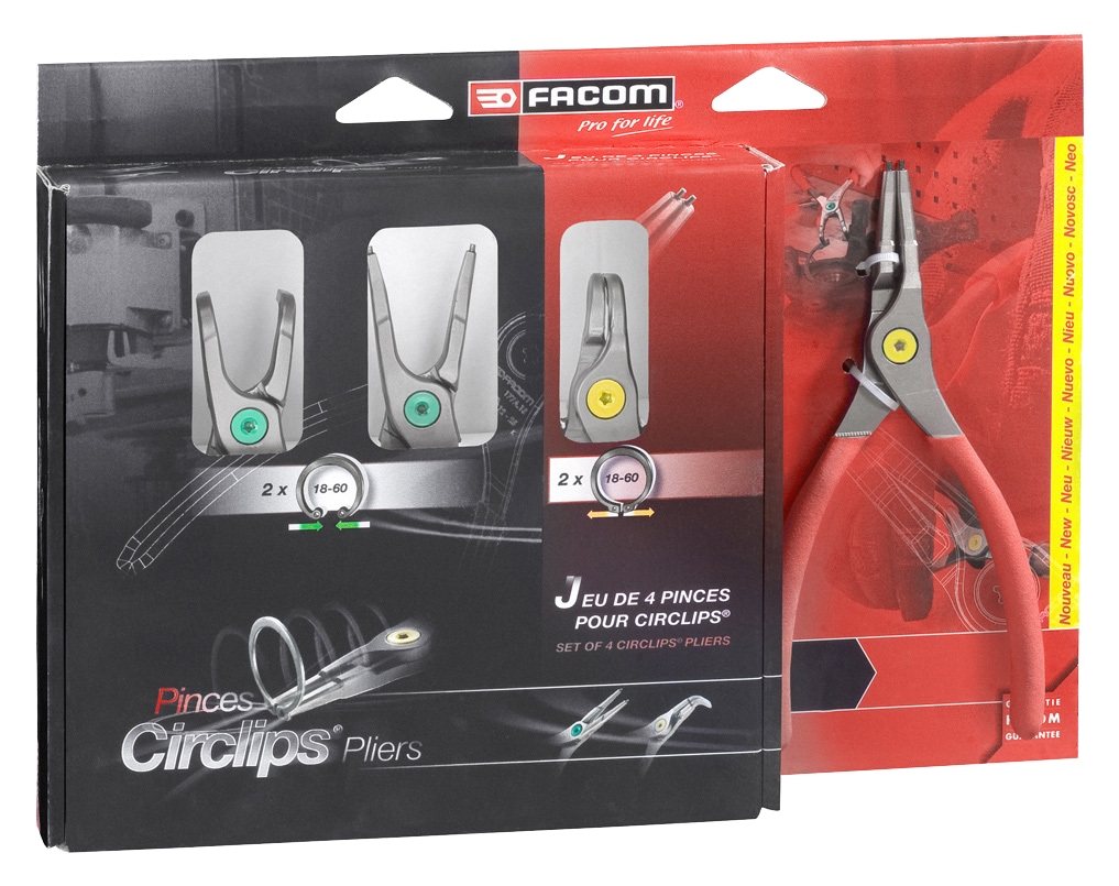  Jeu de 4 pinces pour circlip bec droit et bec coudé à 90° 18 à 60 mm PCJ4PB 