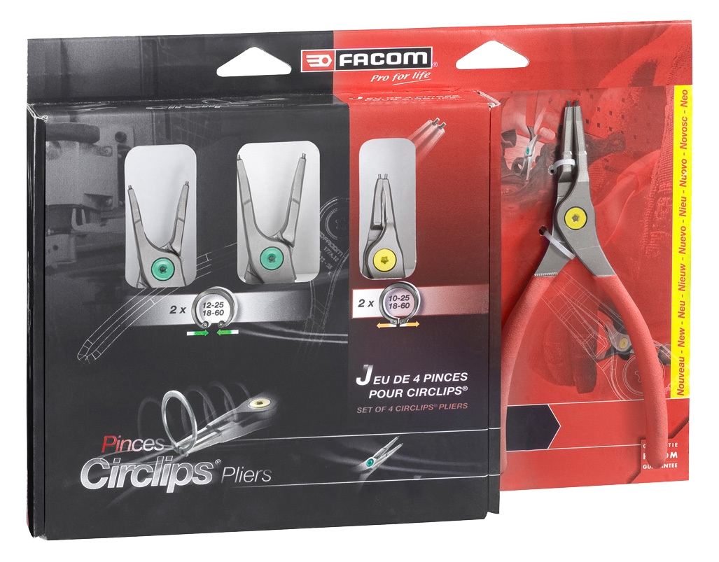  Jeu de 4 pinces pour circlip bec droit 10 à 60 mm PCSNJ4PB 