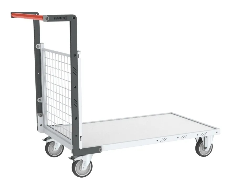 Chariot modulaire grillagé avec plateau en bois