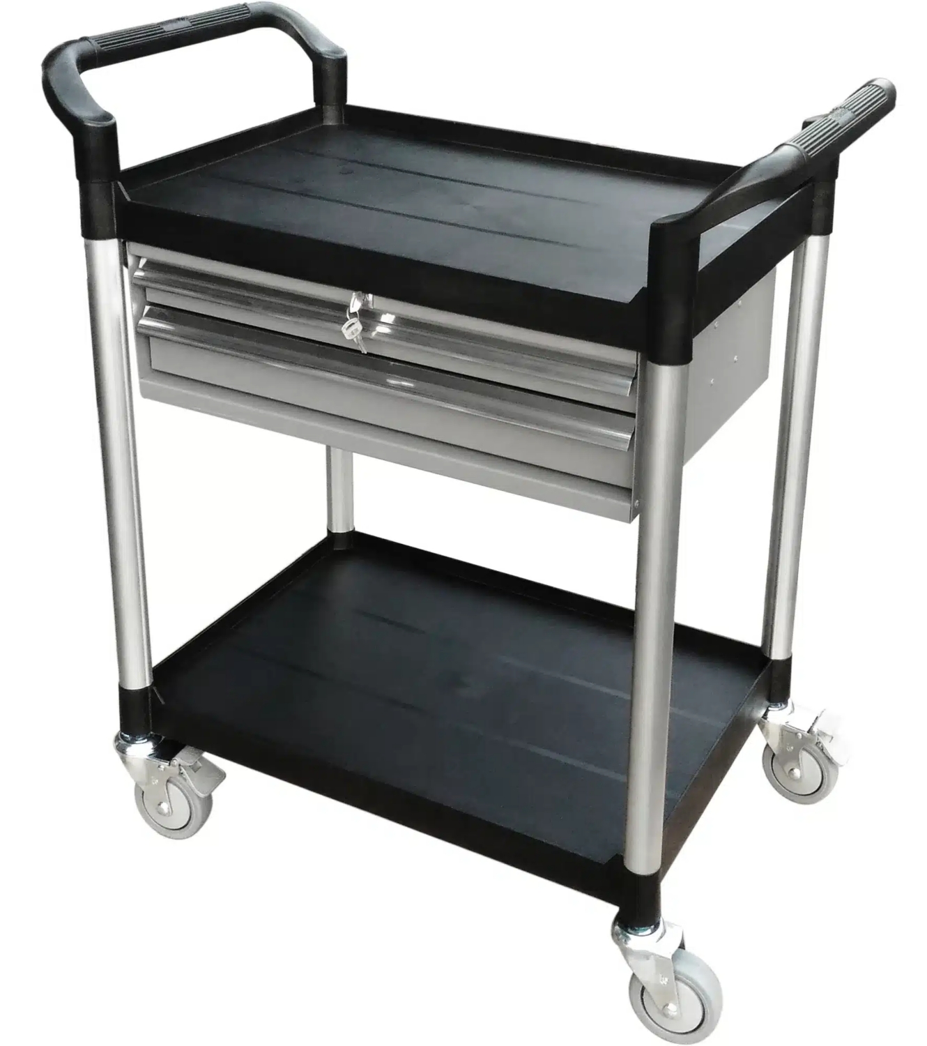 Desserte 2 plateaux plastiques 2 tiroirs