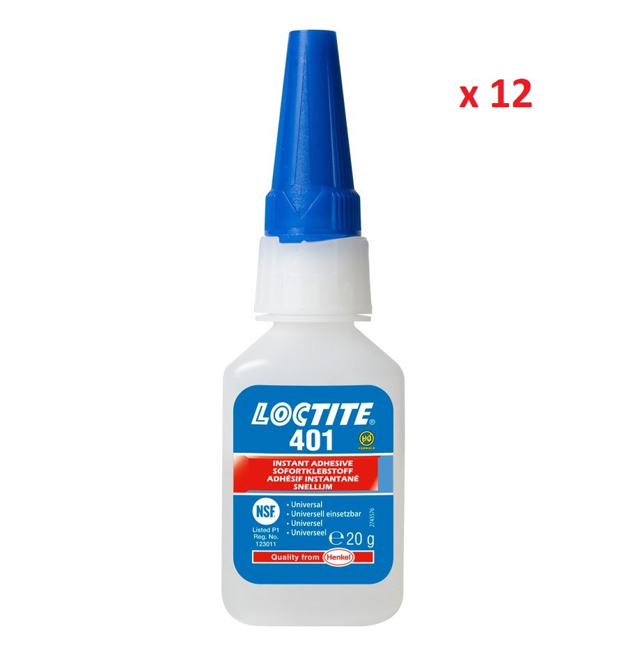 Lot de 12 colles cyanoacrylate 401 20 g Loctite