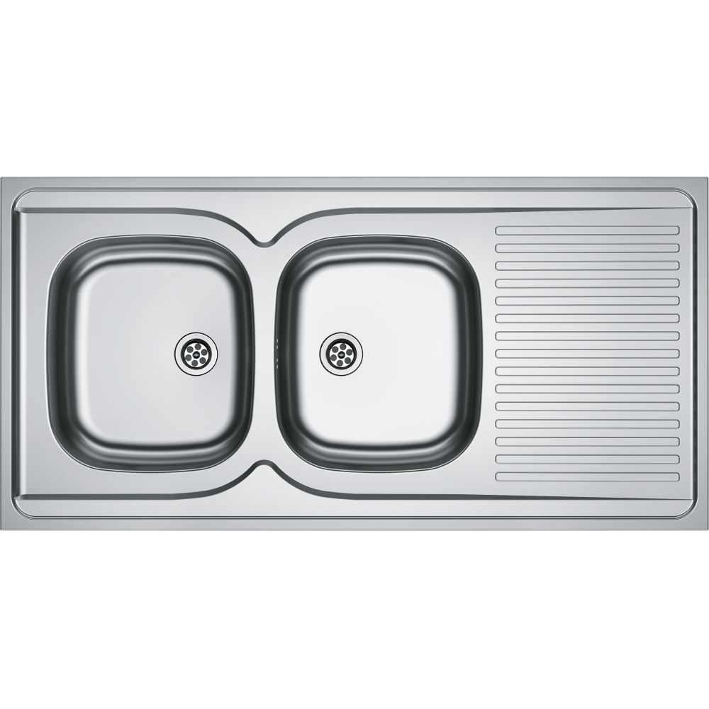 Evier Man à poser - 2 cuves 1 égouttoir inox Dekor avec vidage