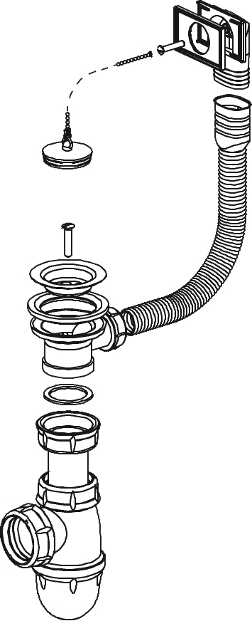 Bonde à bouchon chainette, trop plein et siphon pour évier inox 1 cuve 778898 Franke