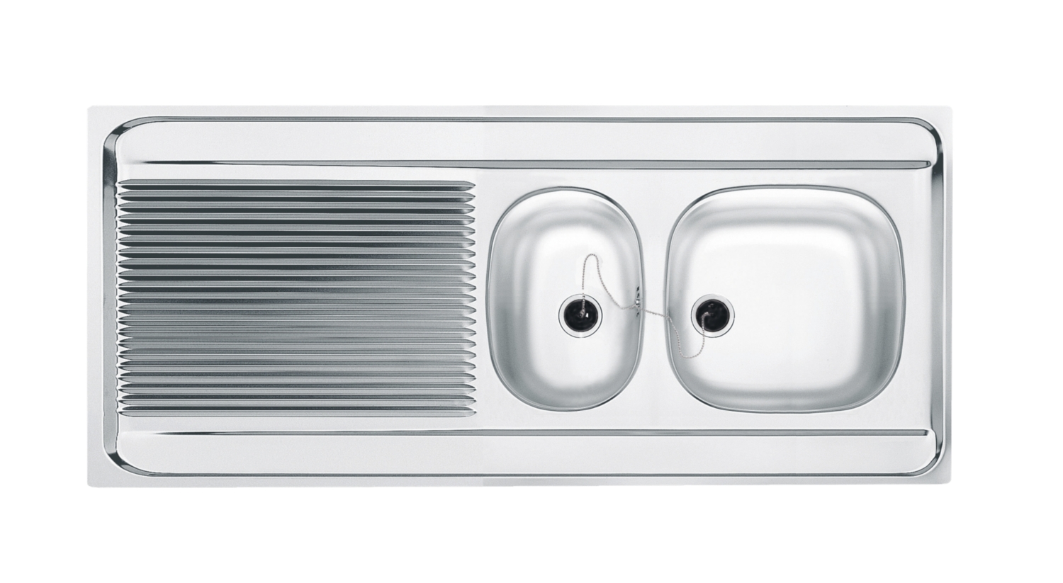 Evier Spit à poser - 2 cuves 1 égouttoir - Inox lisse - Avec vidage Franke