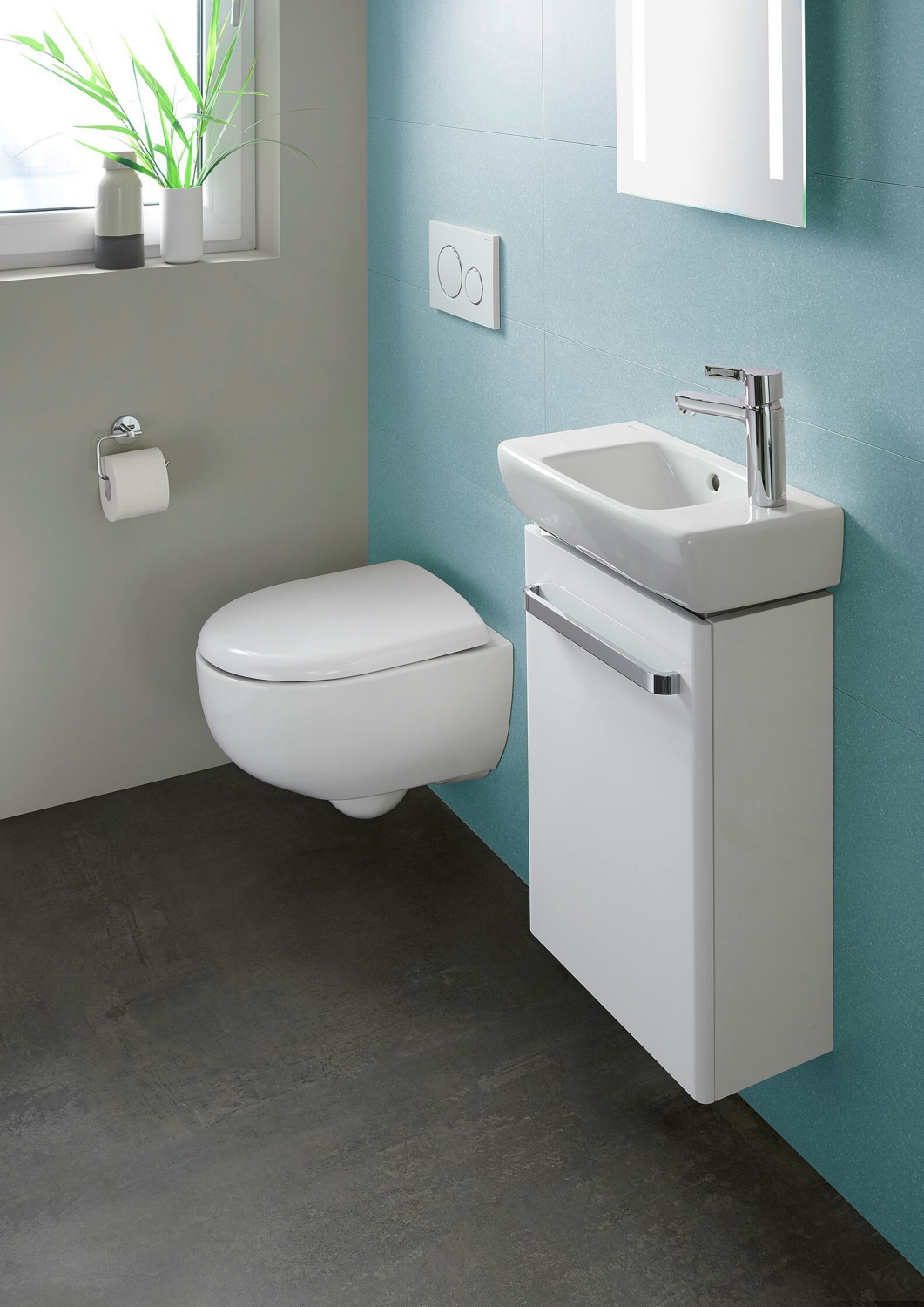 Lave-mains Renova Compact - Cuve à gauche et plage dépose Geberit