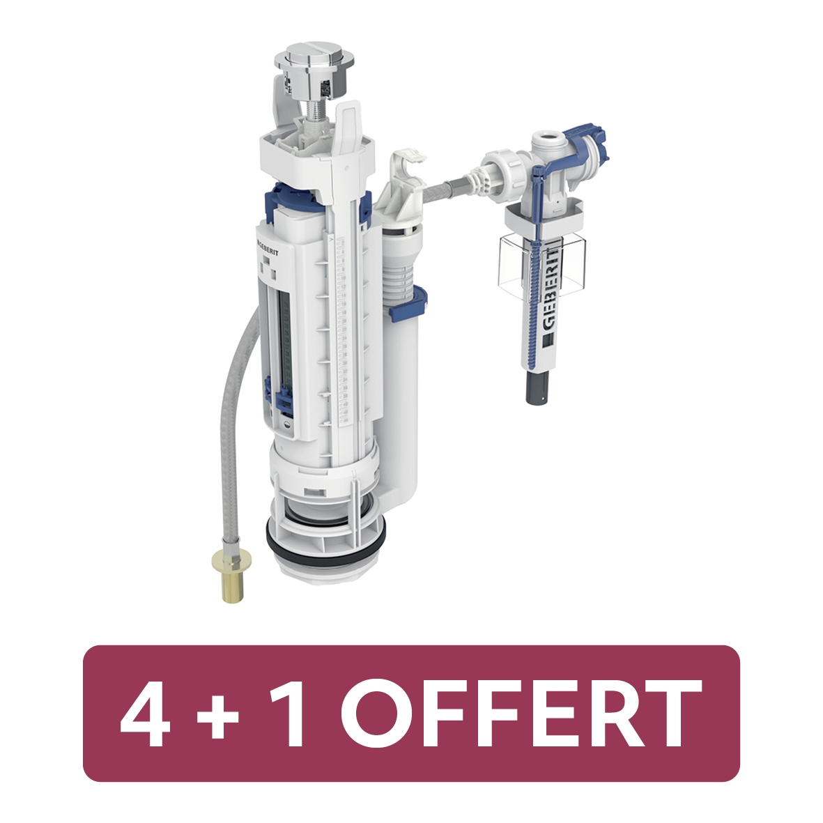 Lot de 4 mécanismes de chasse complet type 290-383 double touche - Alimentation latérale par le bas + 1 offert