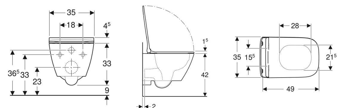 Pack cuvetteWC suspendue Smyle Square compact - Sans bride Geberit