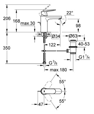 Mitigeur lavabo Eurosmart Cosmopolitan - Cartouche éco 23325000 Grohe