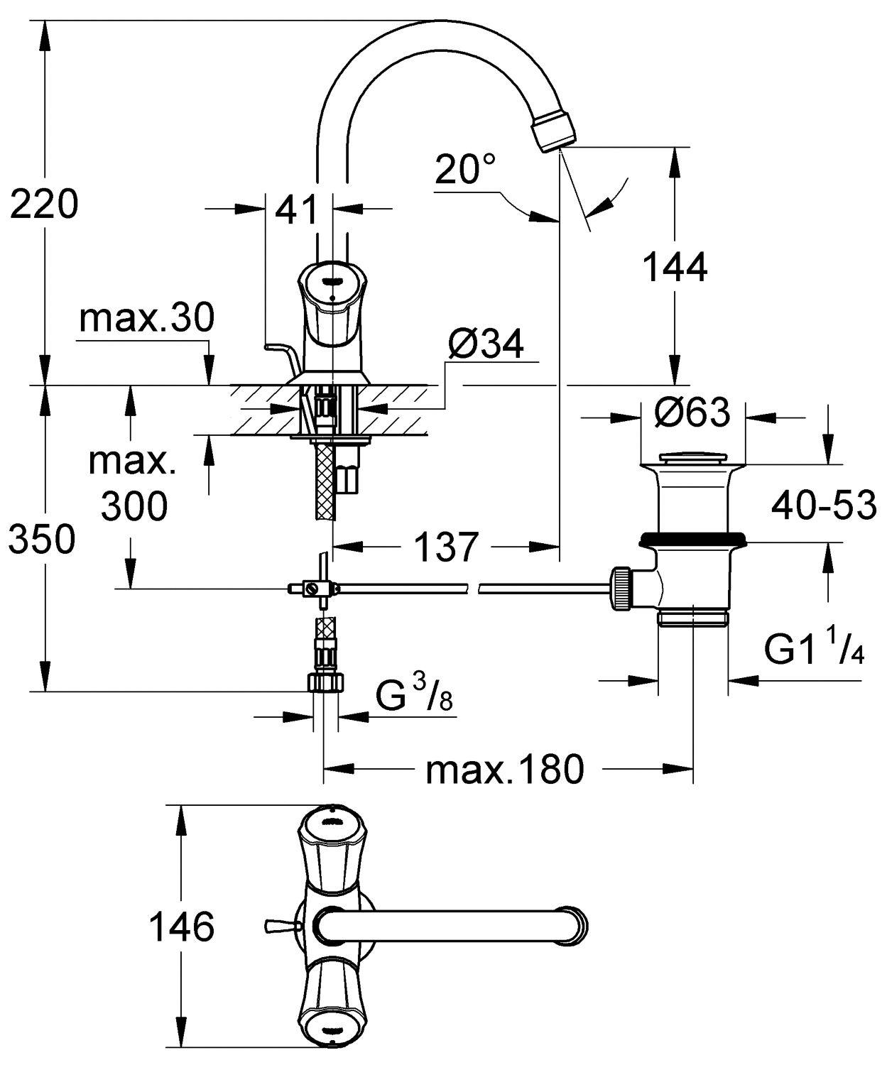 Mélangeur lavabo Costa L - Bec haut mobile Grohe