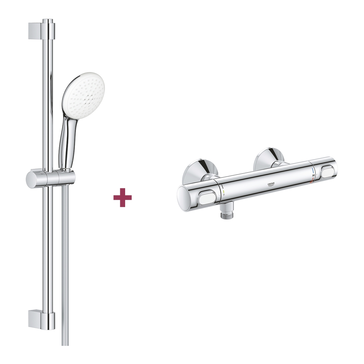 Lot de 1 barre de douche Tempesta 110 + 1 mitigeur thermostatique de douche Grotherm 500 C3