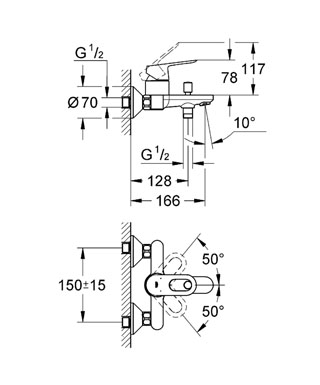 Mitigeur bain-douche Bauloop clapet anti-retour Grohe