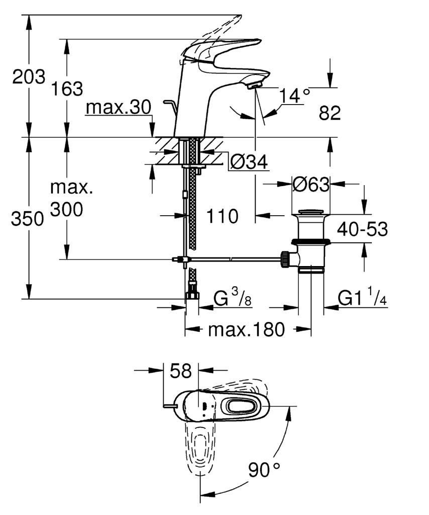 Mitigeur lavabo Eurostyle C3 - Taille S 23374003 Grohe