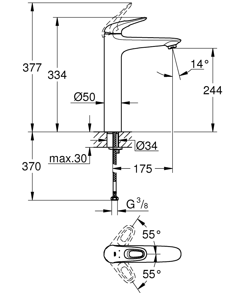 Mitigeur lavabo Eurostyle réhaussé - Taille XL Grohe