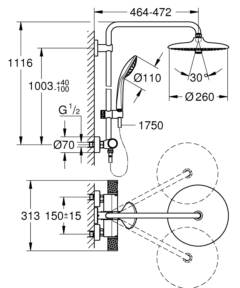 Colonne de douche thermostatique Euphoria System 260 27615002 Grohe