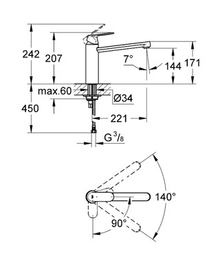 Mitigeur évier Eurosmart Cosmopolitan - Bec médium 30199000 Grohe