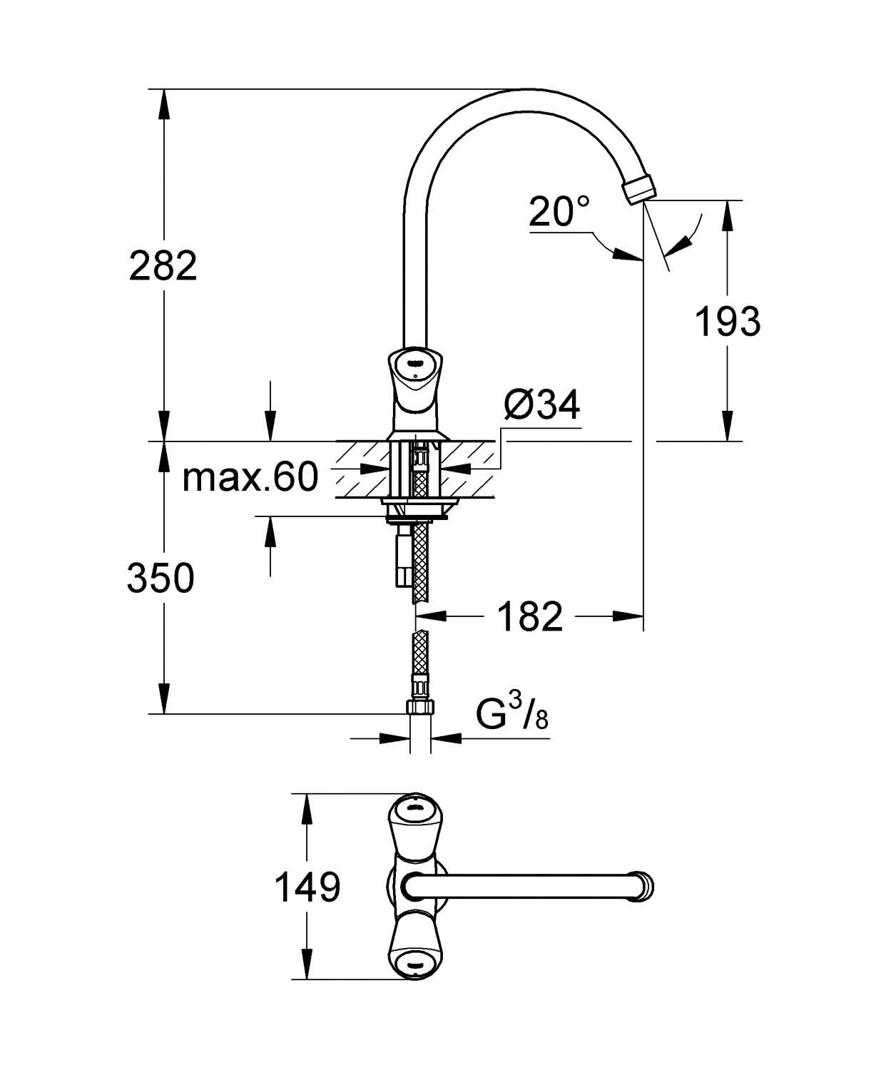 Mélangeur évier Costa S - Bec haut mobile 31067001 Grohe