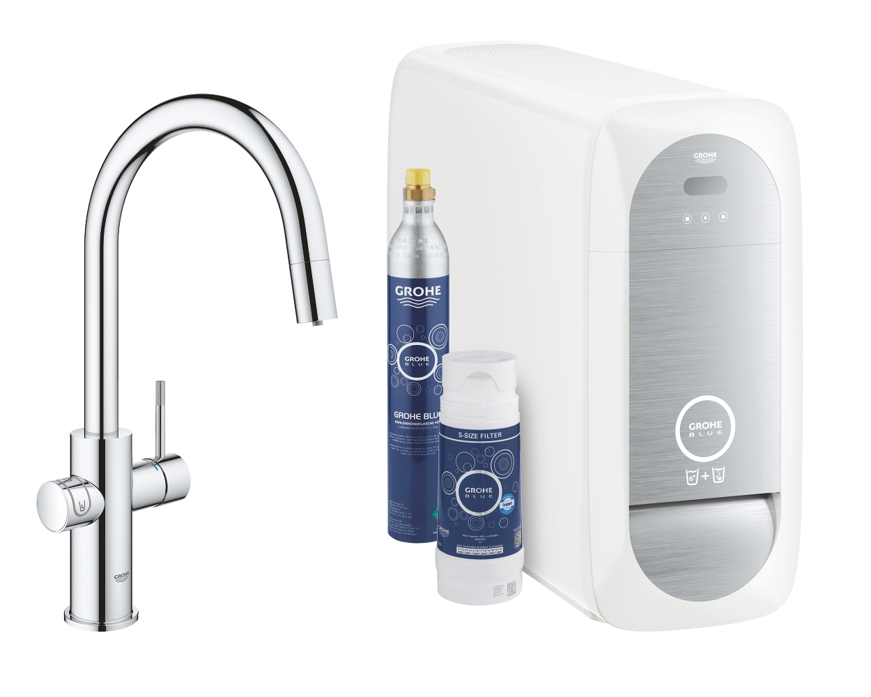 Mitigeur évier bec C Blue Home -Avec douchette extractible - Pack Filtrante Grohe