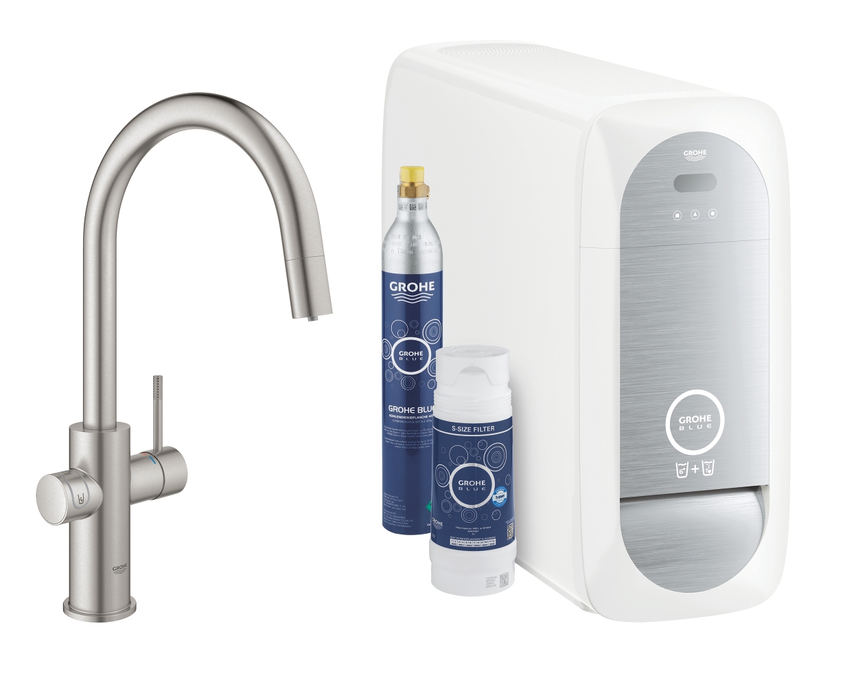 Pack filtrant Blue Home 2 circuits - Mitigeur bec C mousseur extractible Grohe