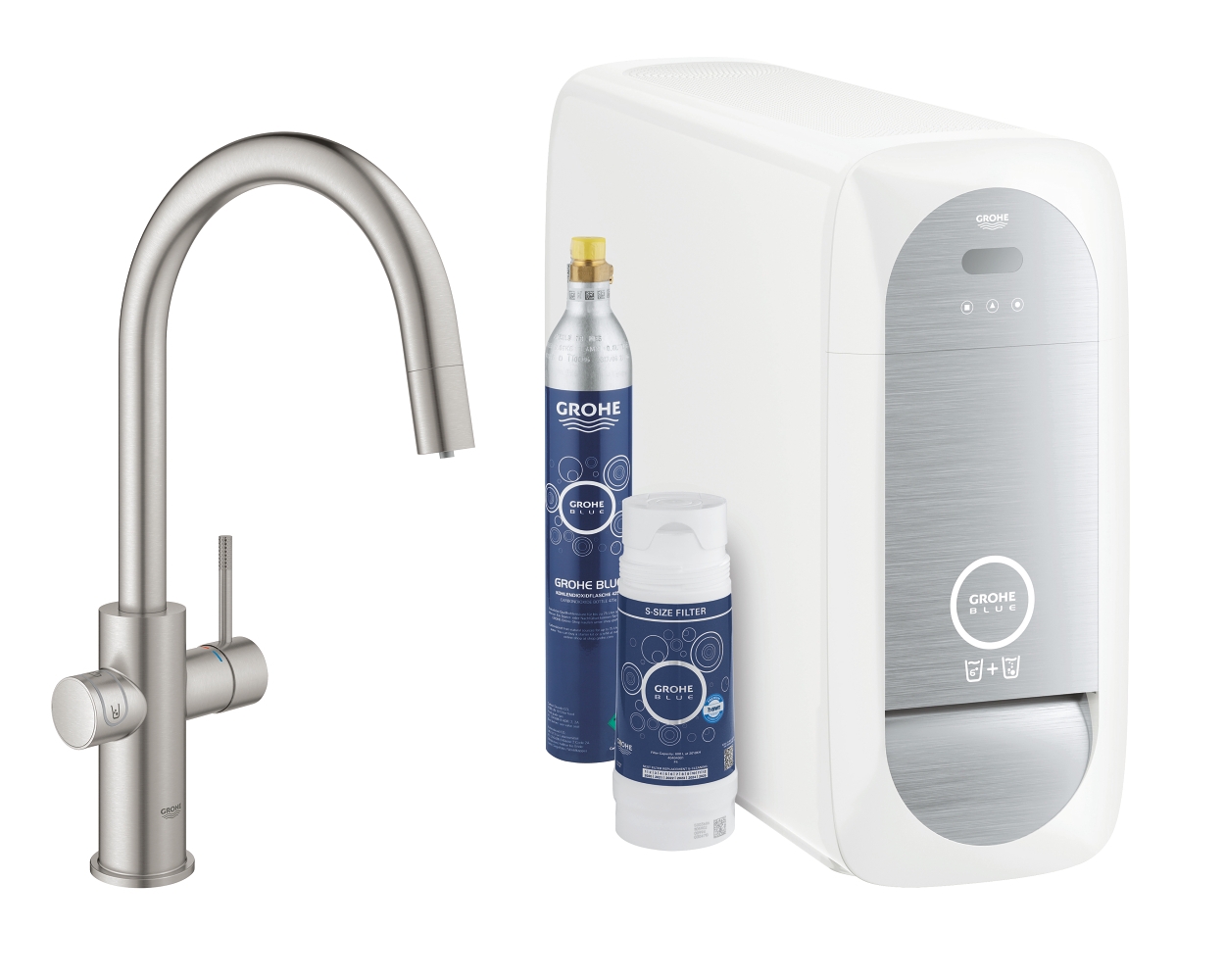 Mitigeur évier bec C Blue Home -Avec douchette extractible - Pack Filtrante Grohe