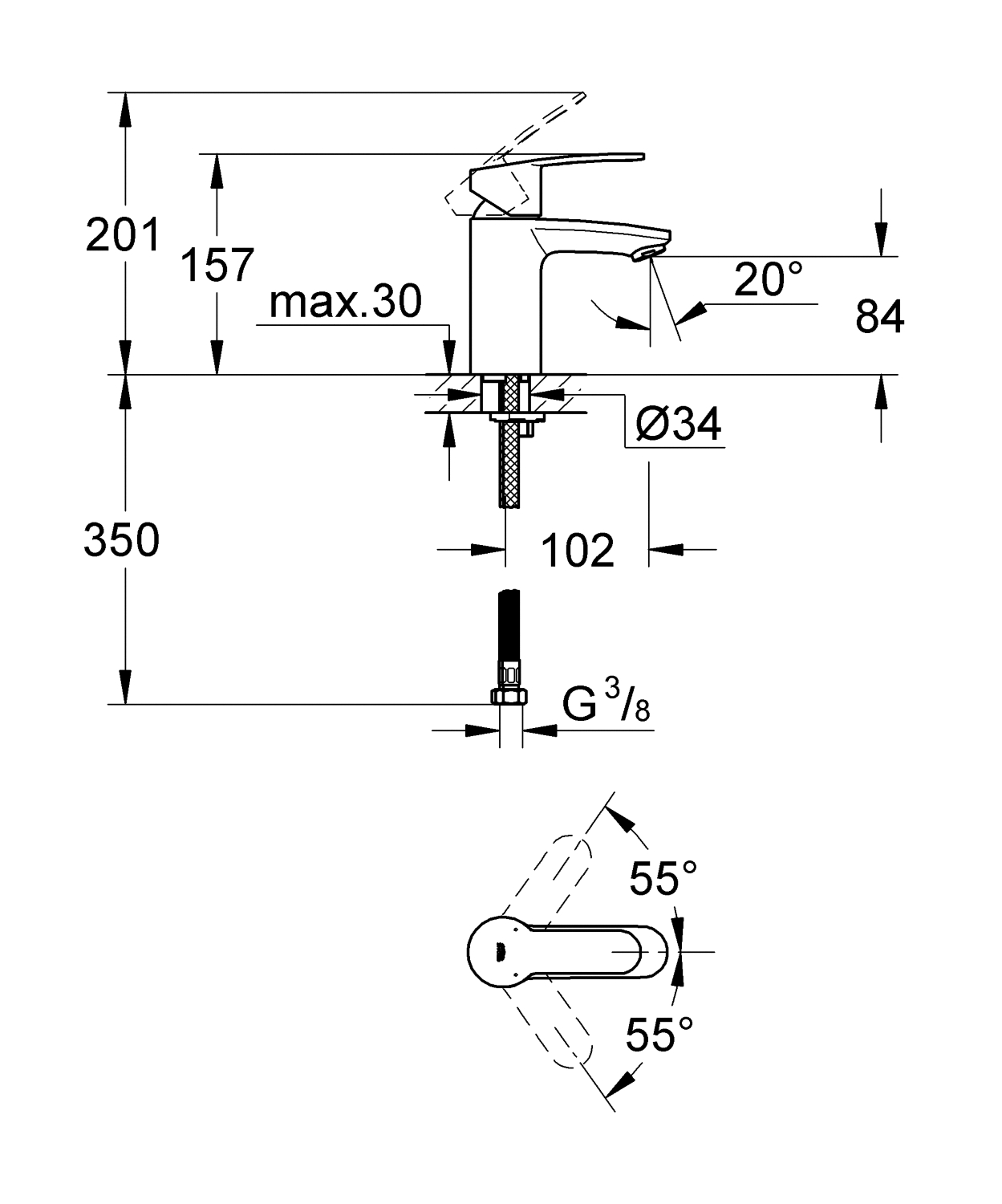 Mitigeur lavabo Eurostyle Cosmopolitan - Corps lisse 32468003 Grohe