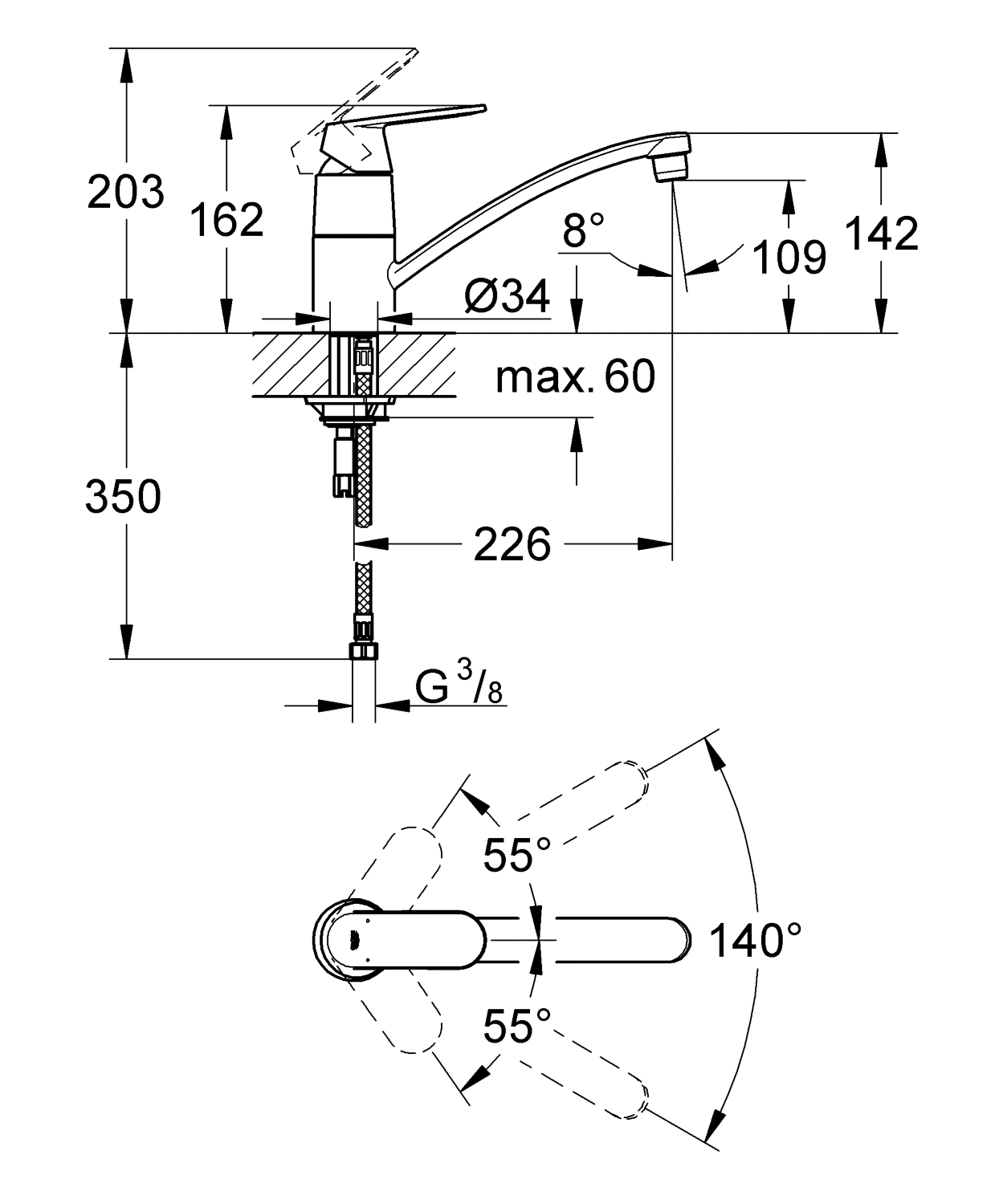 Mitigeur évier Eurosmart Cosmopolitan - Bec soudé 32844000 Grohe