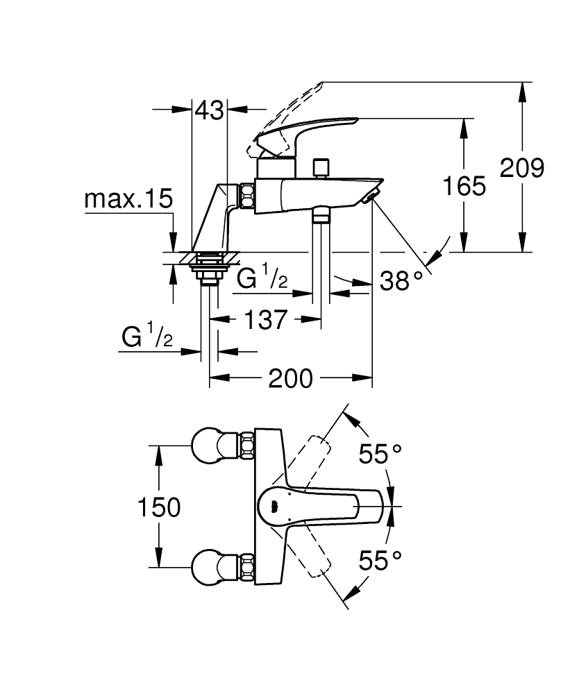 Mitigeur bain-douche Eurosmart sur colonnettes Grohe