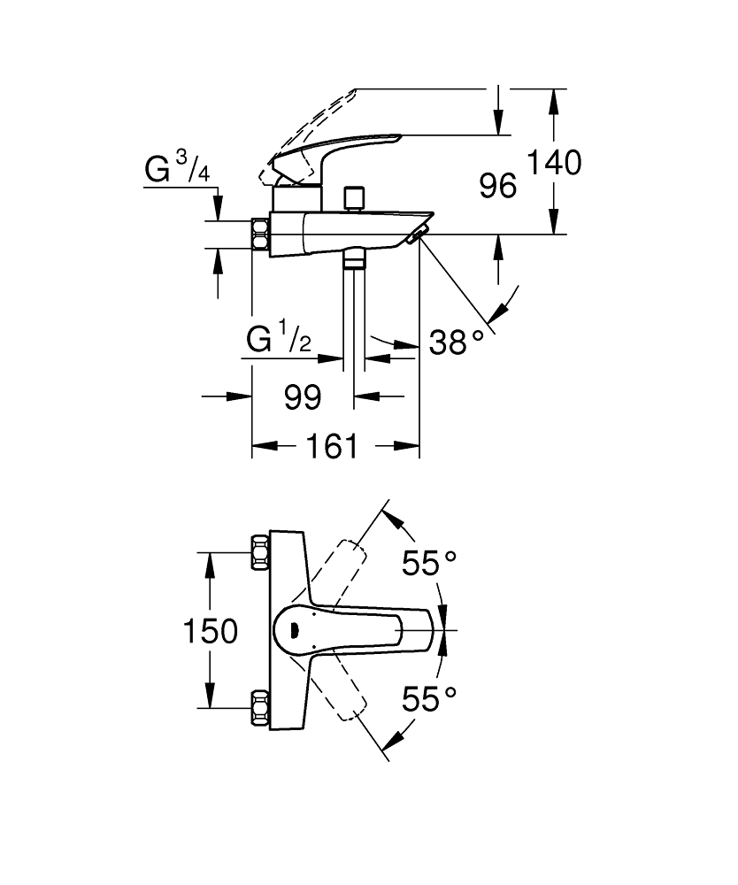 Mitigeur bain-douche Eurosmart mural - Sans raccord Grohe