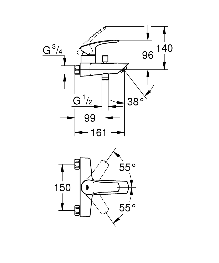 Mitigeur bain-douche Eurosmart mural - Sans raccord Grohe