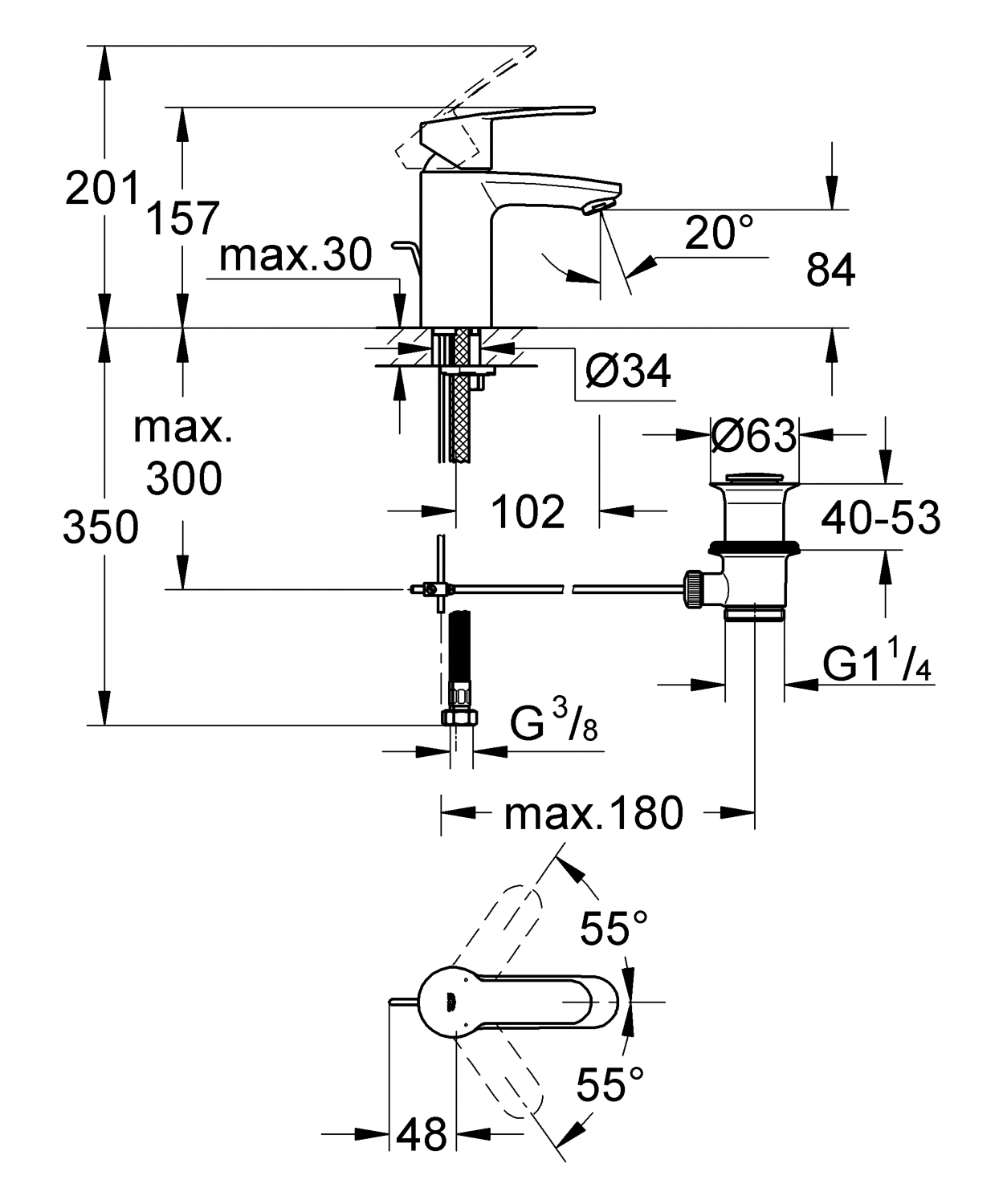 Mitigeur lavabo Eurostyle Cosmopolitan - Cartouche Eco 3355220E Grohe