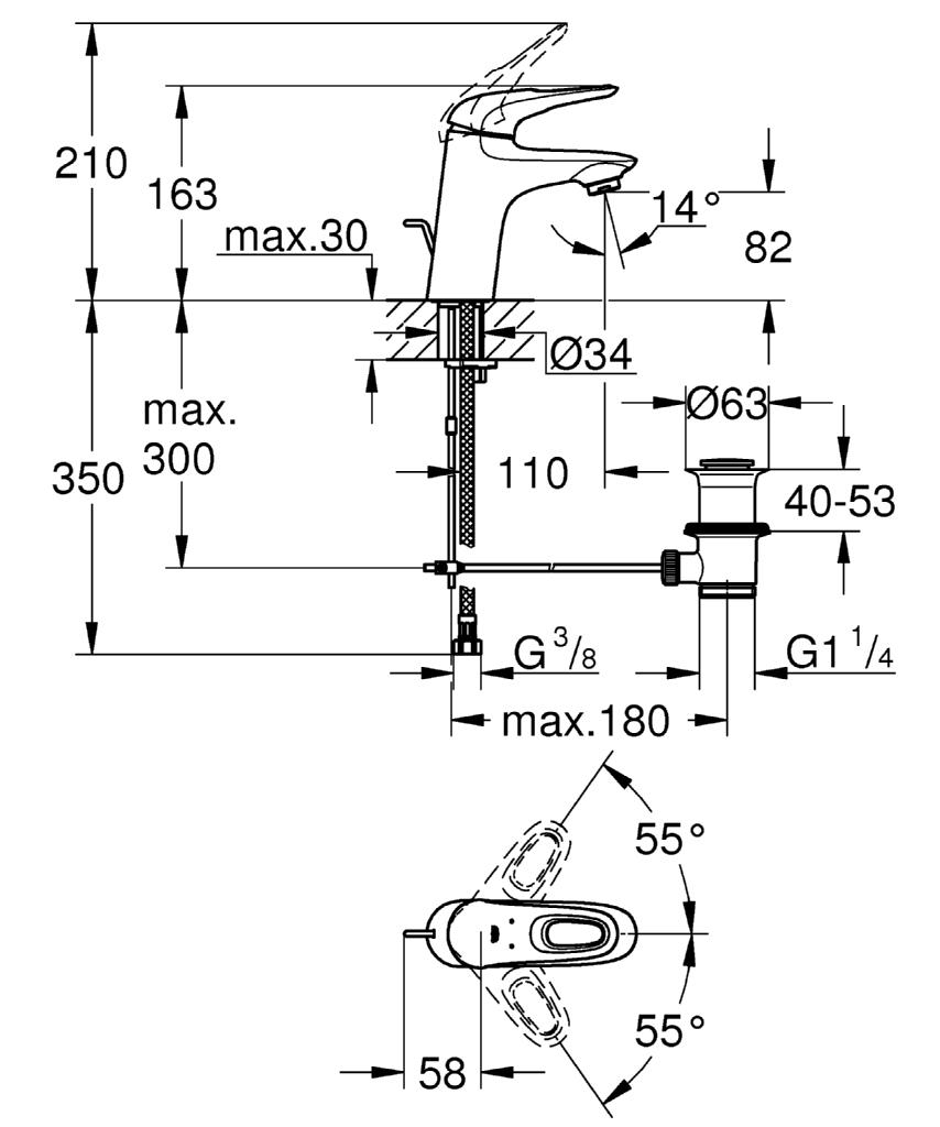 Mitigeur lavabo Eurostyle Ecojoy - Taille S - Manette ajourée Grohe