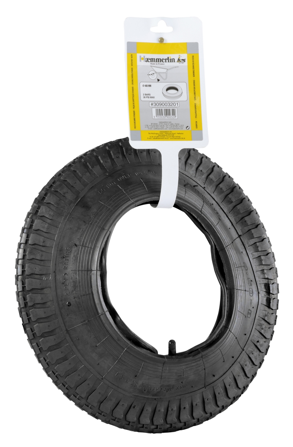 Pneu + chambre à air BA diamètre 400 pour brouette Haemmerlin