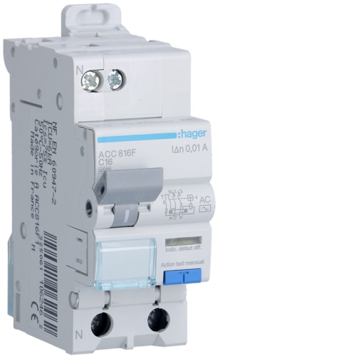 Disjoncteur différentiel . 1Ph+N 4. 5/6ka Courbe C -16a 10ma ac Hager