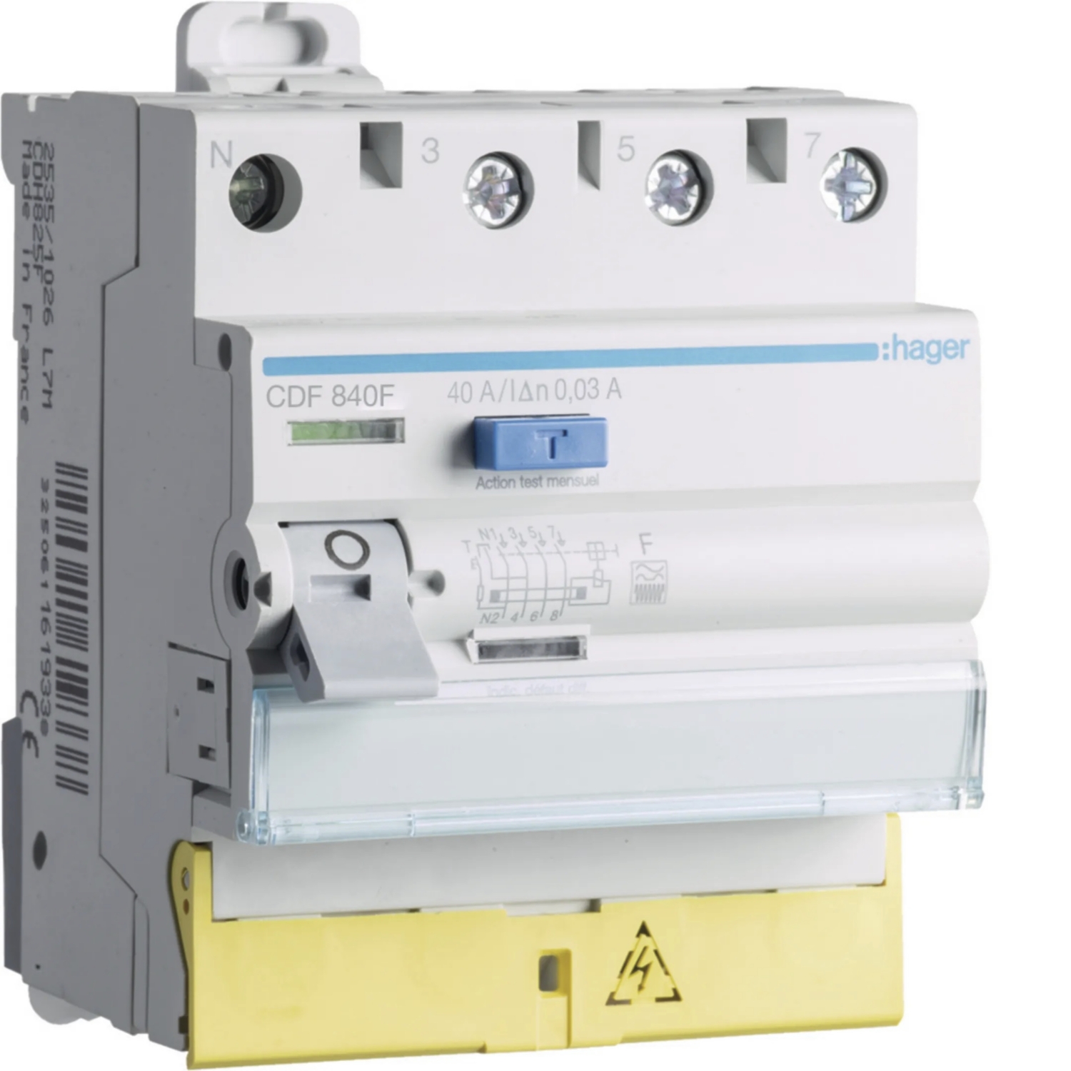 Interrupteur différentiel 3P+N 40 A 30 mA F bornes décalées Hager